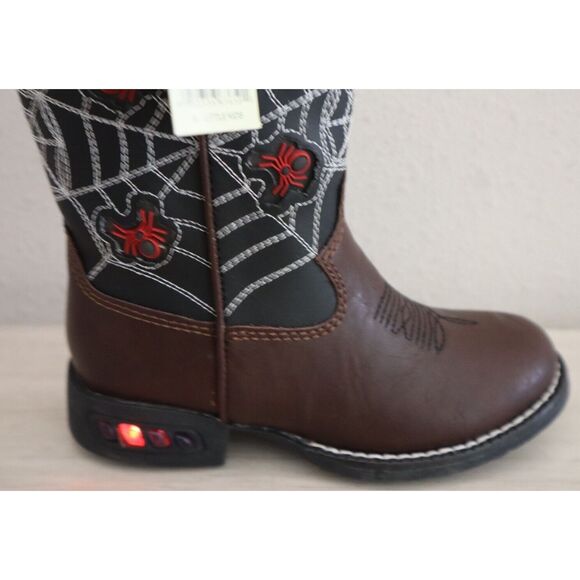 Roper Little Kids Sz 9M Brown Faux Leather Spider Web Light-Up Western Boots - Picture 10 of 16